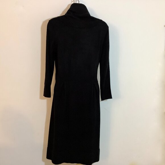 Black Sweater Feel Acrylic Dress Cowl Neck Long Sleeve Fitted Waist Sz Medium - Picture 5 of 11